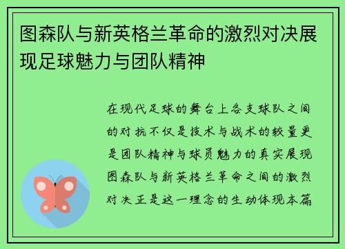 图森队与新英格兰革命的激烈对决展现足球魅力与团队精神